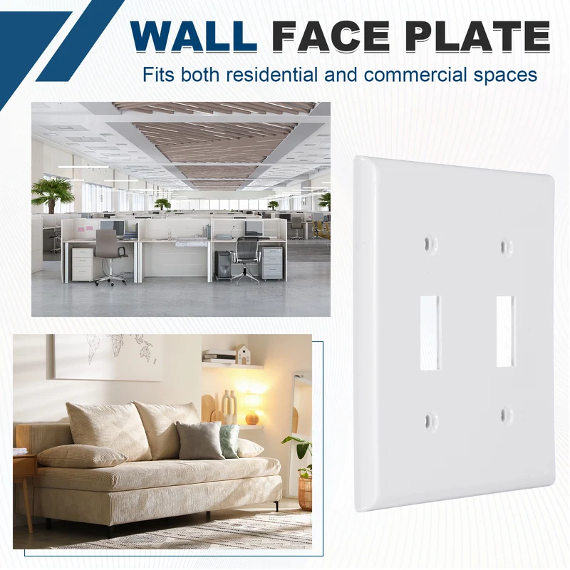 4PCS Double Toggle Light Switch Wall Plates 2-Gang Switch, White, 4.5x4.5"