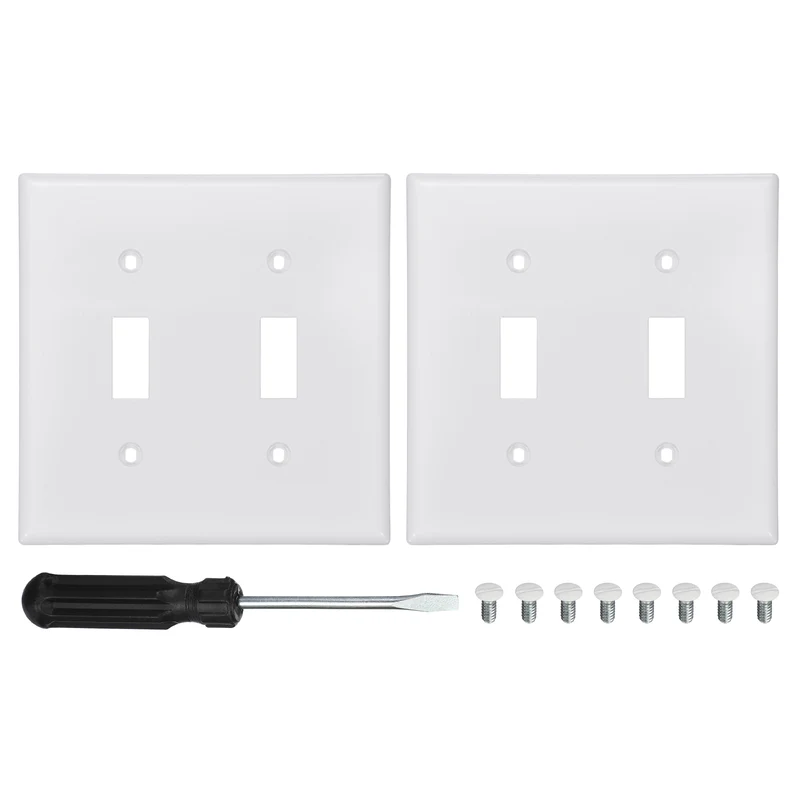 2PCS Double Toggle Light Switch Wall Plates 2-Gang Switch, White, 4.5x4.5"