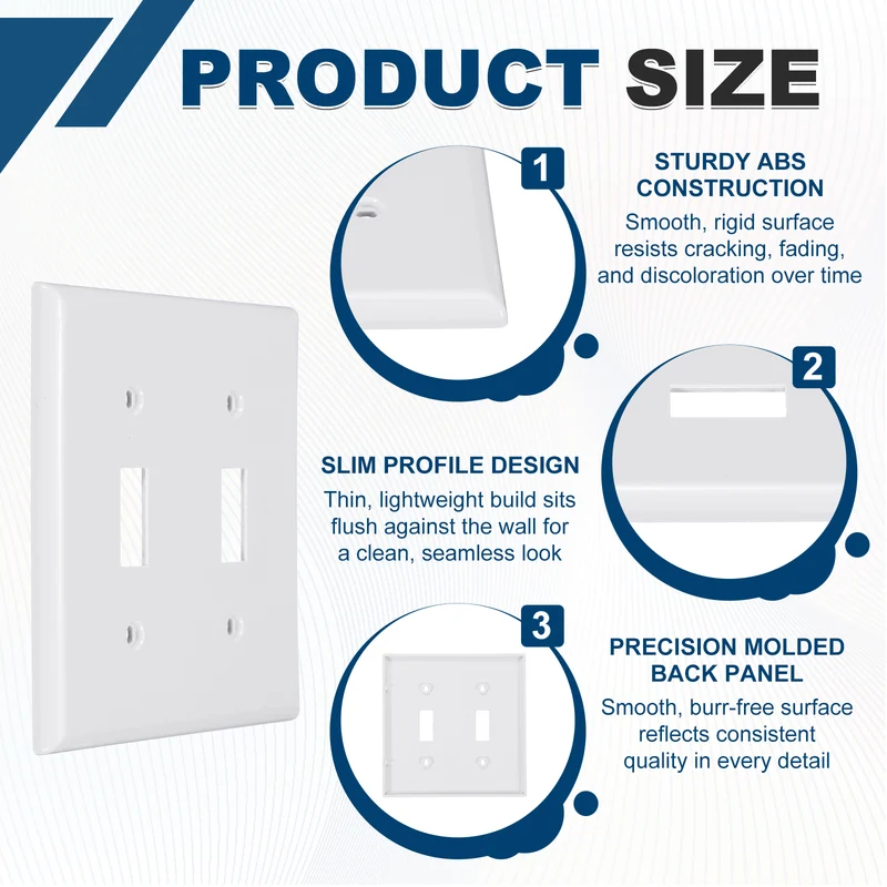 2PCS Double Toggle Light Switch Wall Plates 2-Gang Switch, White, 4.5x4.5"