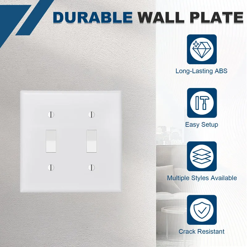2PCS Double Toggle Light Switch Wall Plates 2-Gang Switch, White, 4.5x4.5"