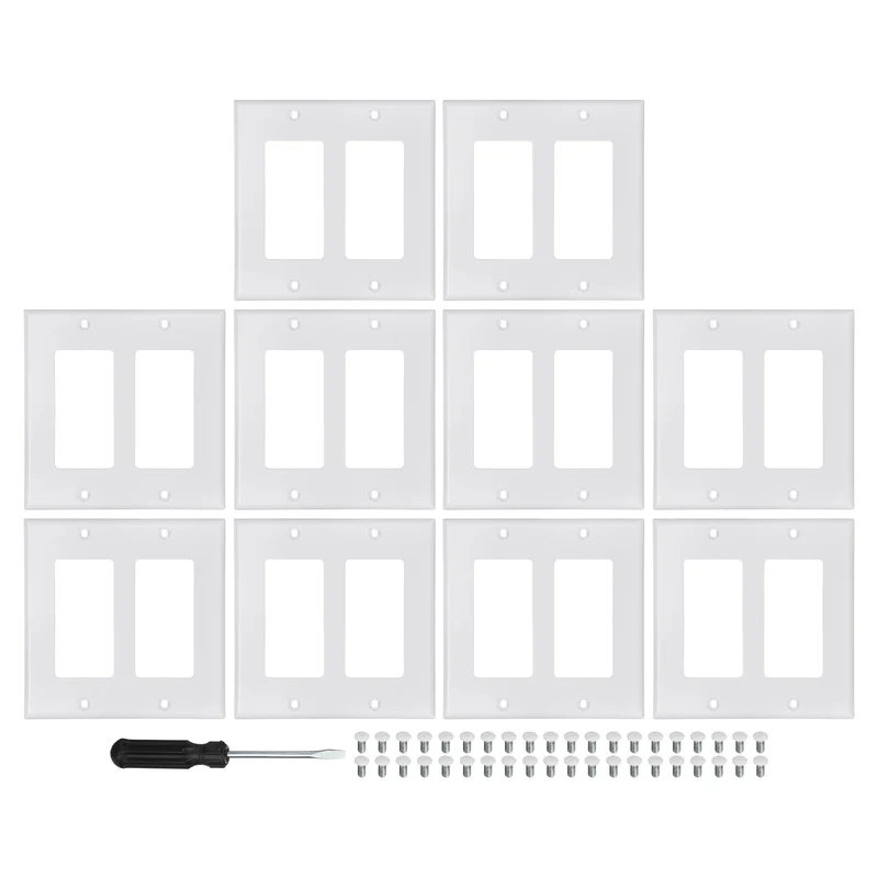 10PCS Double Rocker Light Switch Wall Plates 2-Gang Switch, White, 4.5x4.5"