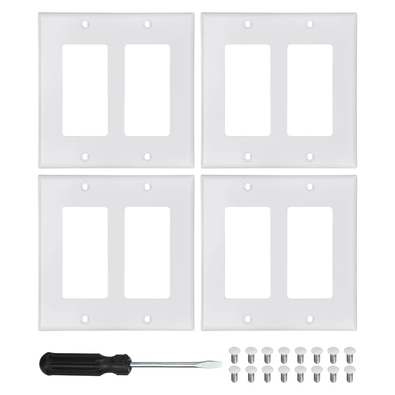 4PCS Double Rocker Light Switch Wall Plates 2-Gang Switch, White, 4.5x4.5"