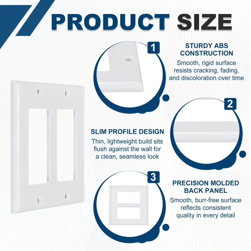 4PCS Double Rocker Light Switch Wall Plates 2-Gang Switch, White, 4.5x4.5"
