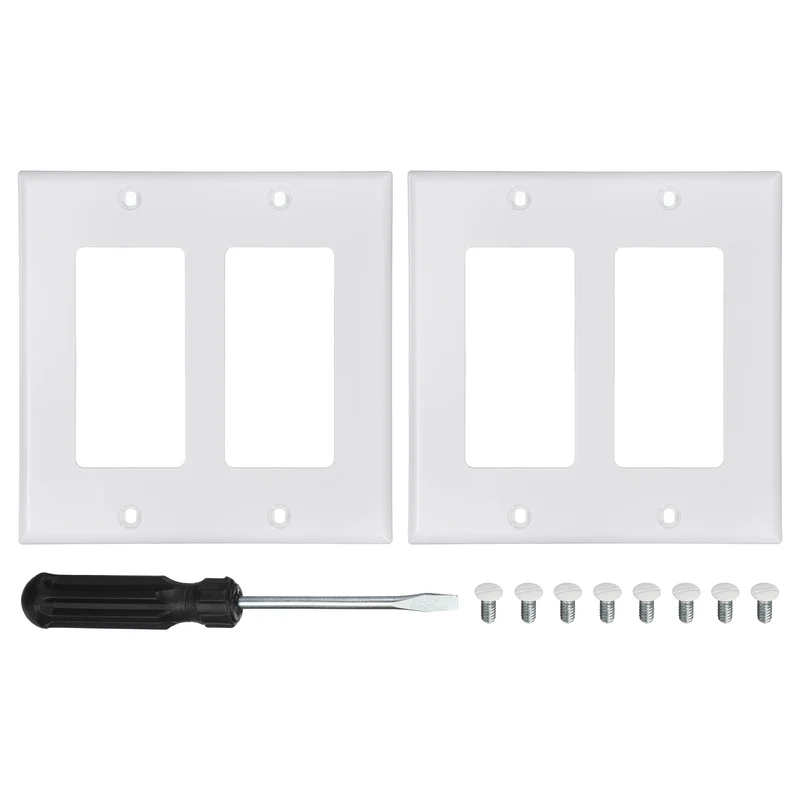 2PCS Double Rocker Light Switch Wall Plates 2-Gang Switch, White, 4.5x4.5"