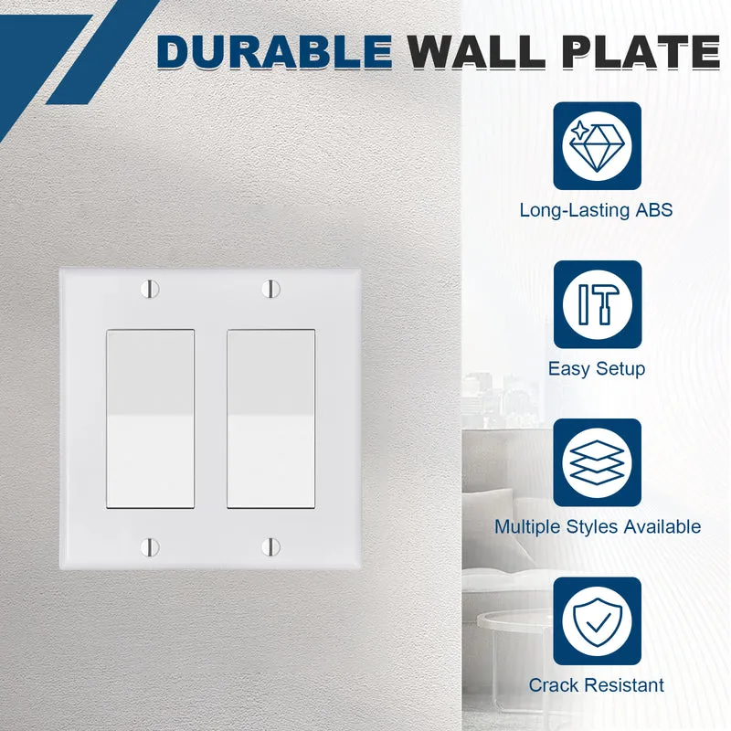 2PCS Double Rocker Light Switch Wall Plates 2-Gang Switch, White, 4.5x4.5"