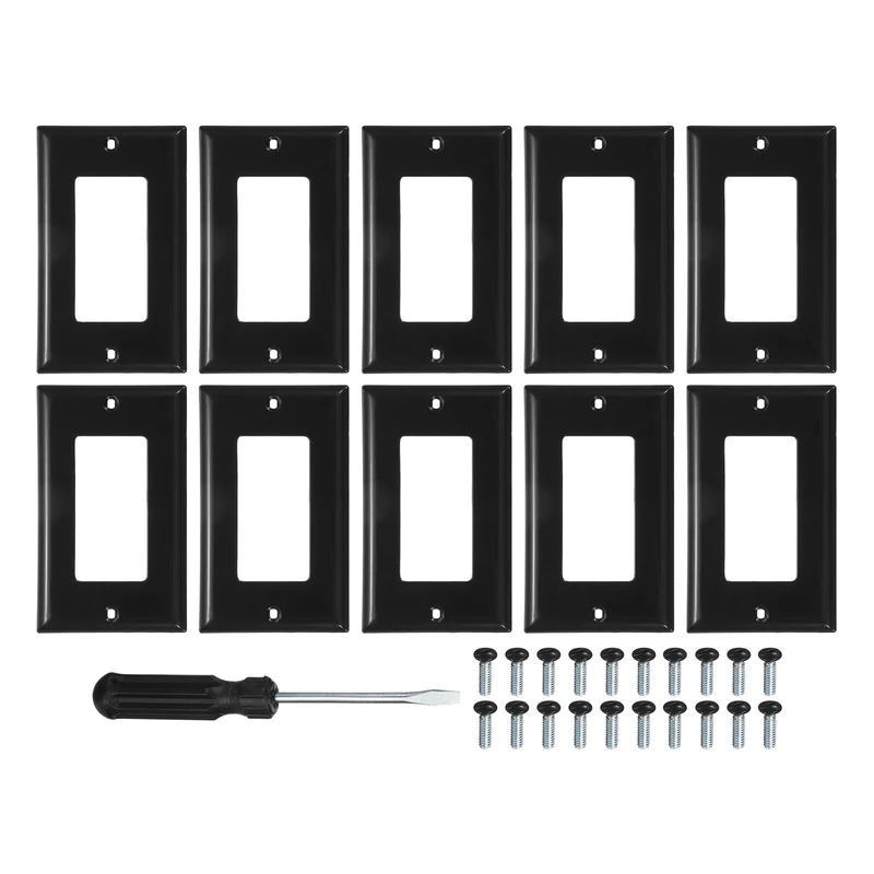 10PCS Rocker Light Switch Wall Plates 1-Gang Switch, Black, 4.7x2.5"