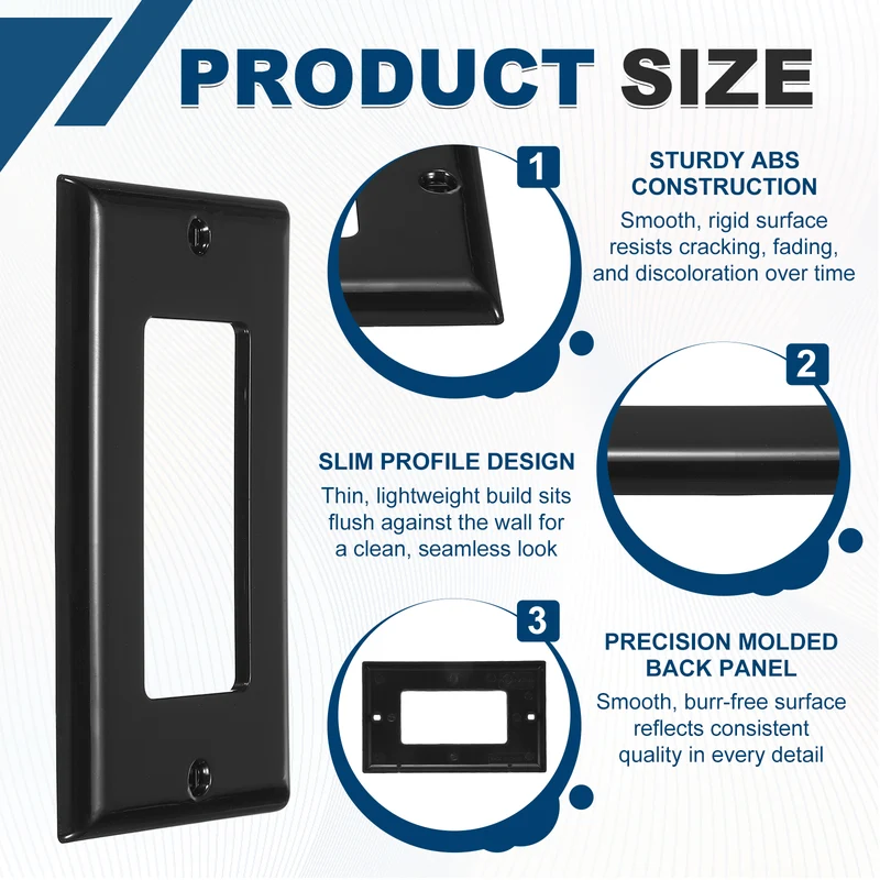 10PCS Rocker Light Switch Wall Plates 1-Gang Switch, Black, 4.7x2.5"