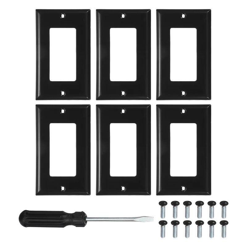 6PCS Rocker Light Switch Wall Plates 1-Gang Switch, Black, 4.7x2.5"