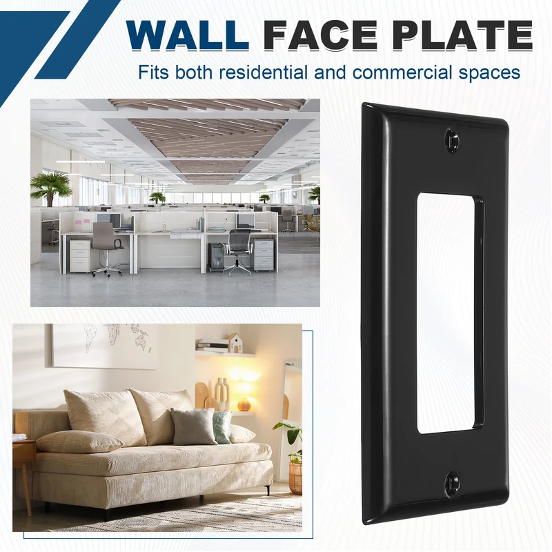 6PCS Rocker Light Switch Wall Plates 1-Gang Switch, Black, 4.7x2.5"