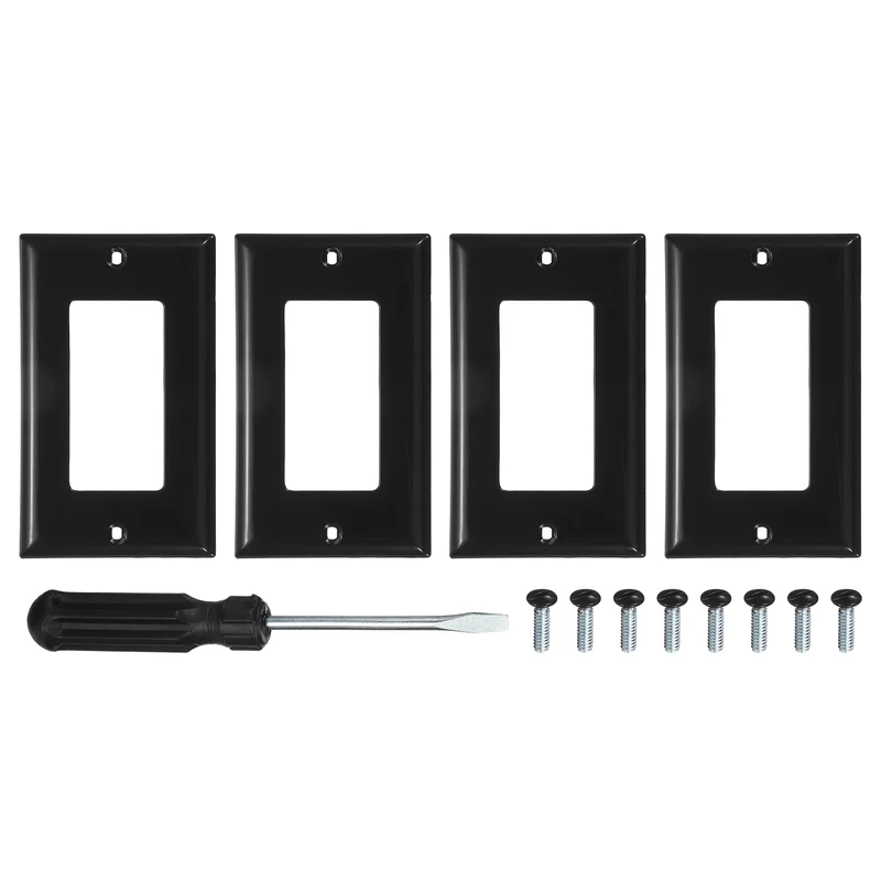 4PCS Rocker Light Switch Wall Plates 1-Gang Switch, Black, 4.7x2.5"