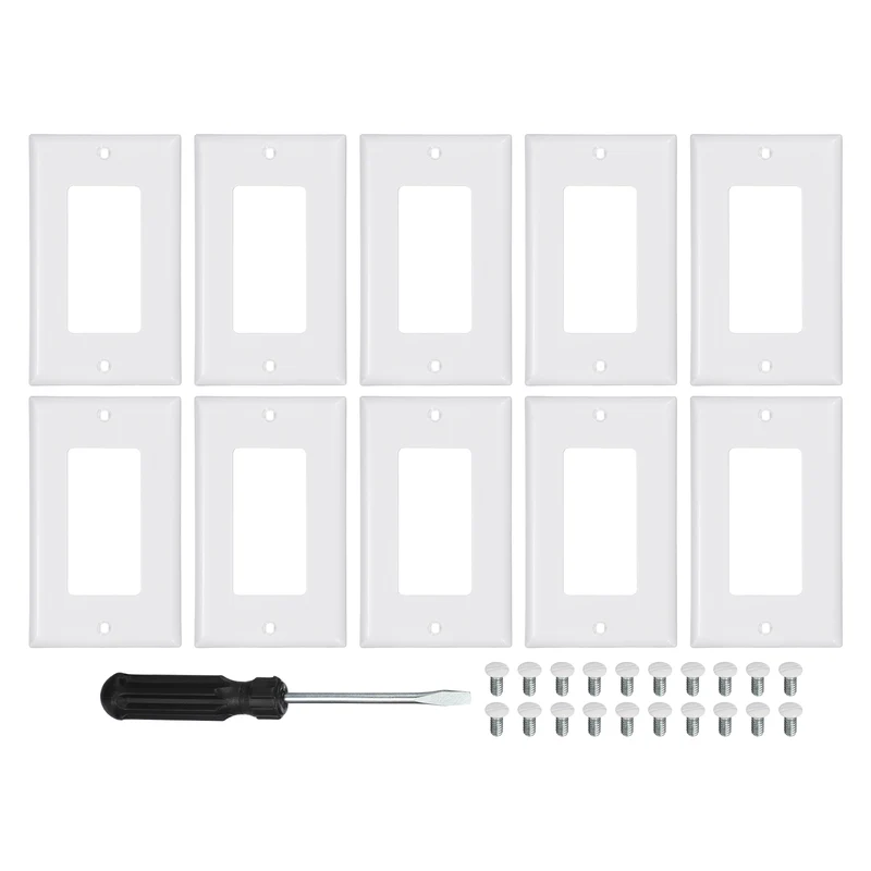 10PCS Rocker Light Switch Wall Plates 1-Gang Switch, White, 4.7x2.5"