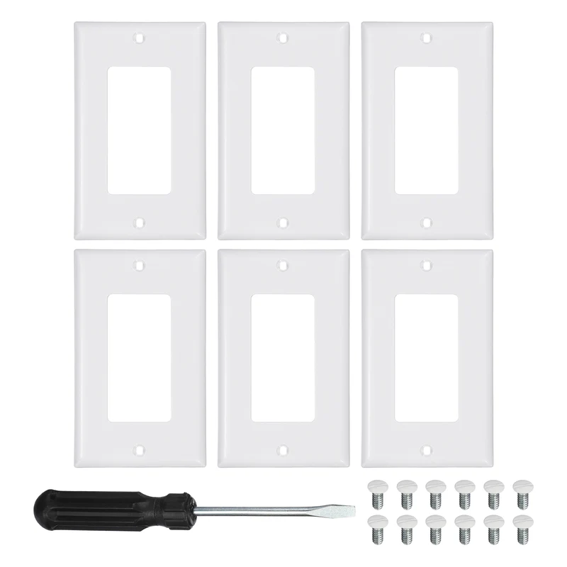 6PCS Rocker Light Switch Wall Plates 1-Gang Switch, White, 4.7x2.5"