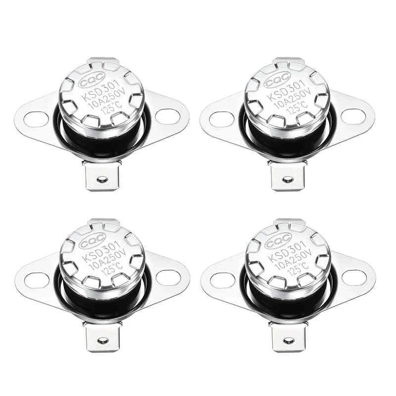 4Pcs KSD301 Thermostat 125°C/257°F 250V 10A N.C Bent Terminals Bakelite