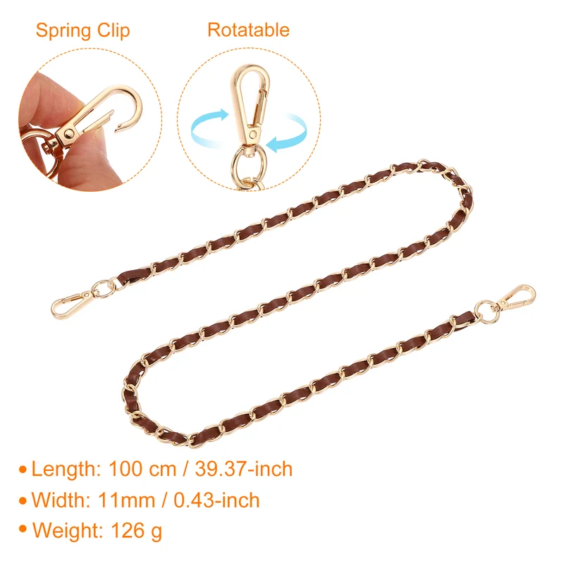 39" Purse Strap with Buckle for Shoulder and Cross Body(Dark Brown+Gold)