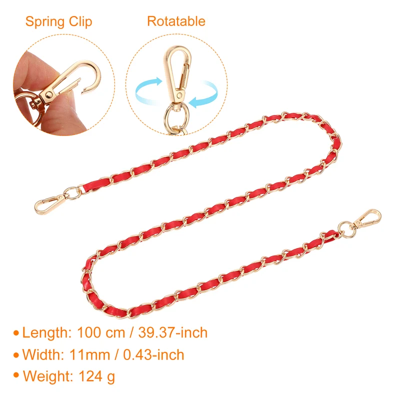 39" Purse Strap with Buckle for Shoulder and Cross Body(Red+Gold)