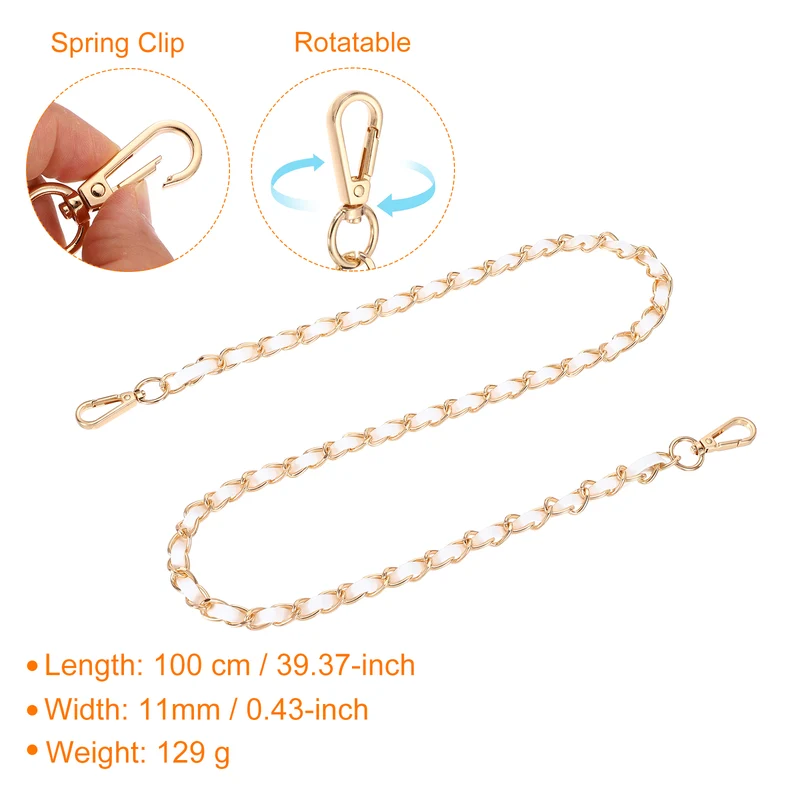 39" Purse Strap with Buckle for Shoulder and Cross Body(White+Gold)
