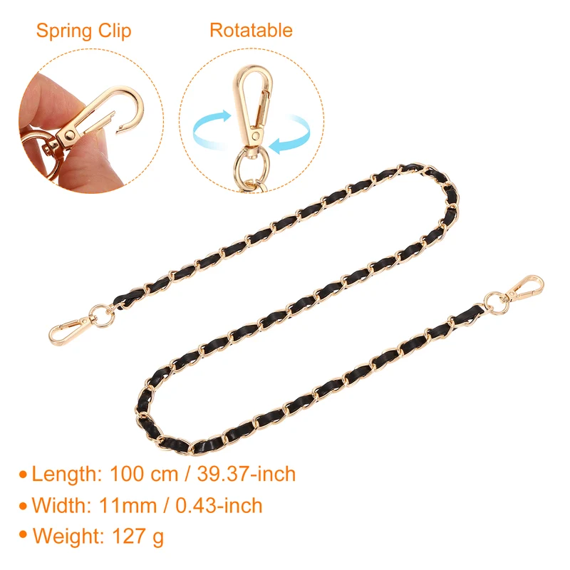 39" Purse Strap with Buckle for Shoulder and Cross Body(Black+Gold)