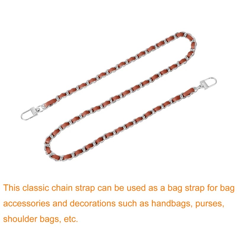 32" Purse Chain Strap with Buckles for Shoulder (Brown + Silver)