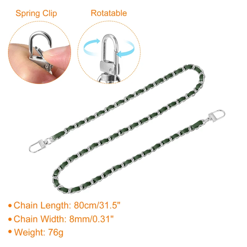 32" Purse Chain Strap with Buckles for Shoulder (Green + Silver)