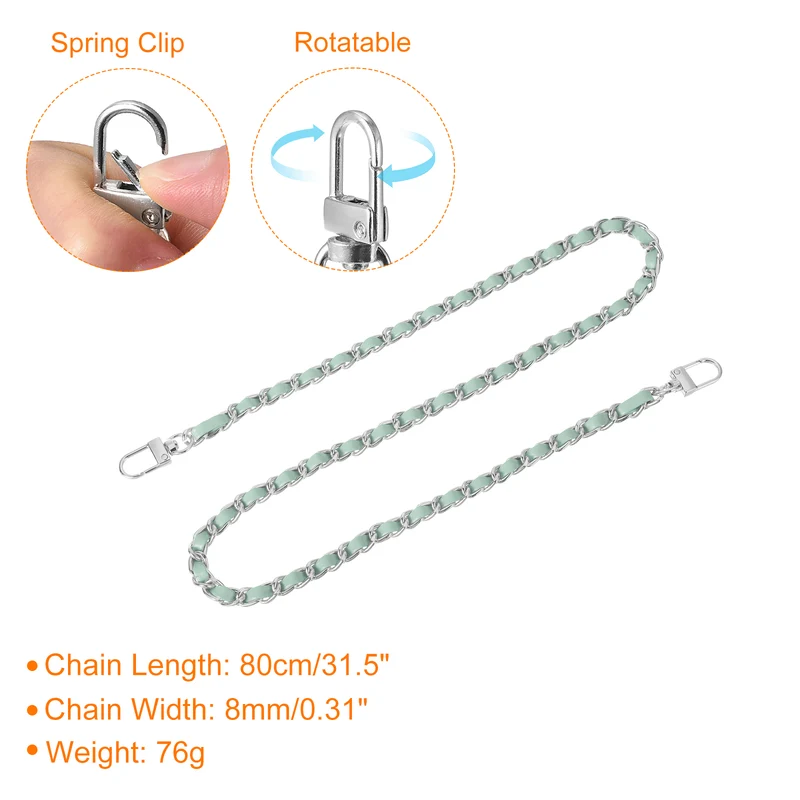 32" Purse Chain Strap with Buckles for Shoulder (Light Green + Silver)
