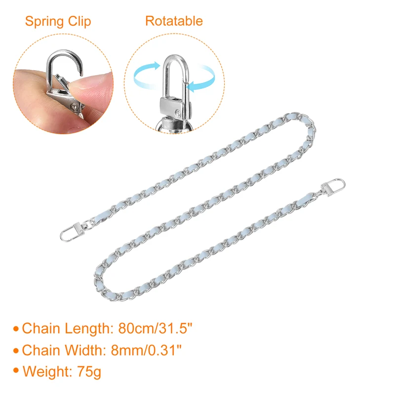 32" Purse Chain Strap with Buckles for Shoulder (Sky Blue + Silver)