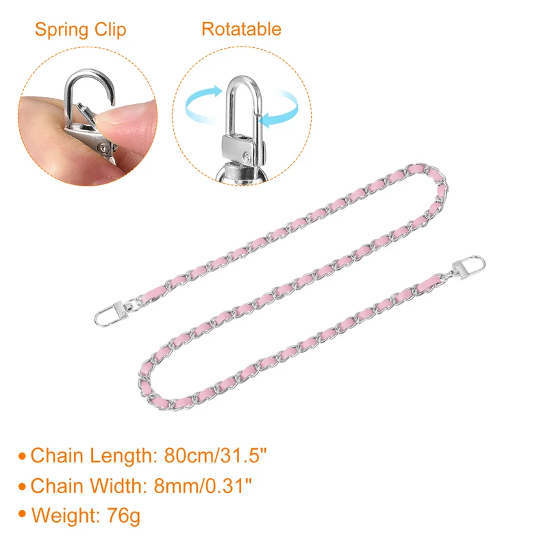 32" Purse Chain Strap with Buckles for Shoulder (Pink + Silver)