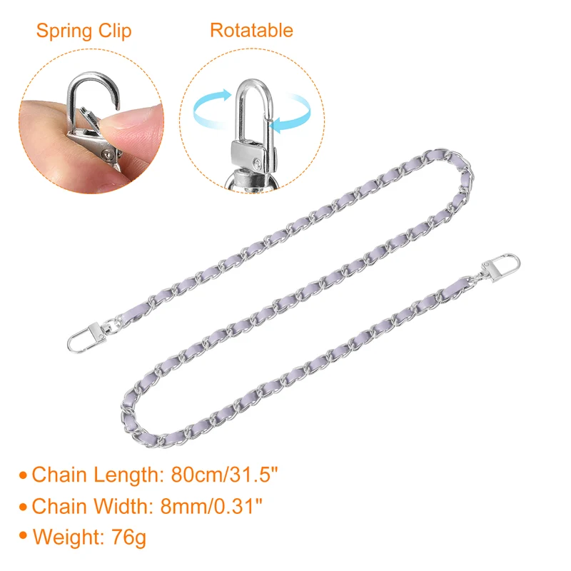 32" Purse Chain Strap with Buckles for Shoulder (Purple + Silver)