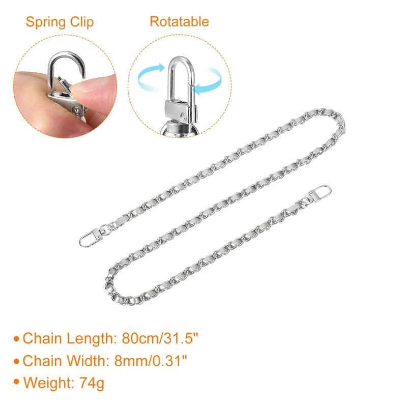32" Purse Chain Strap with Buckles for Shoulder (Silver + Silver)