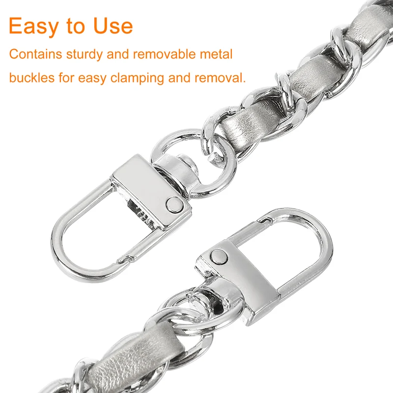 32" Purse Chain Strap with Buckles for Shoulder (Silver + Silver)