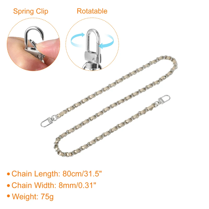32" Purse Chain Strap with Buckles for Shoulder (Gold + Silver)