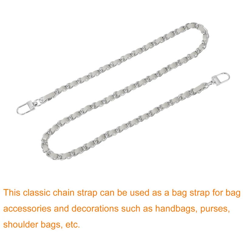 32" Purse Chain Strap with Buckles for Shoulder (Gray + Silver)