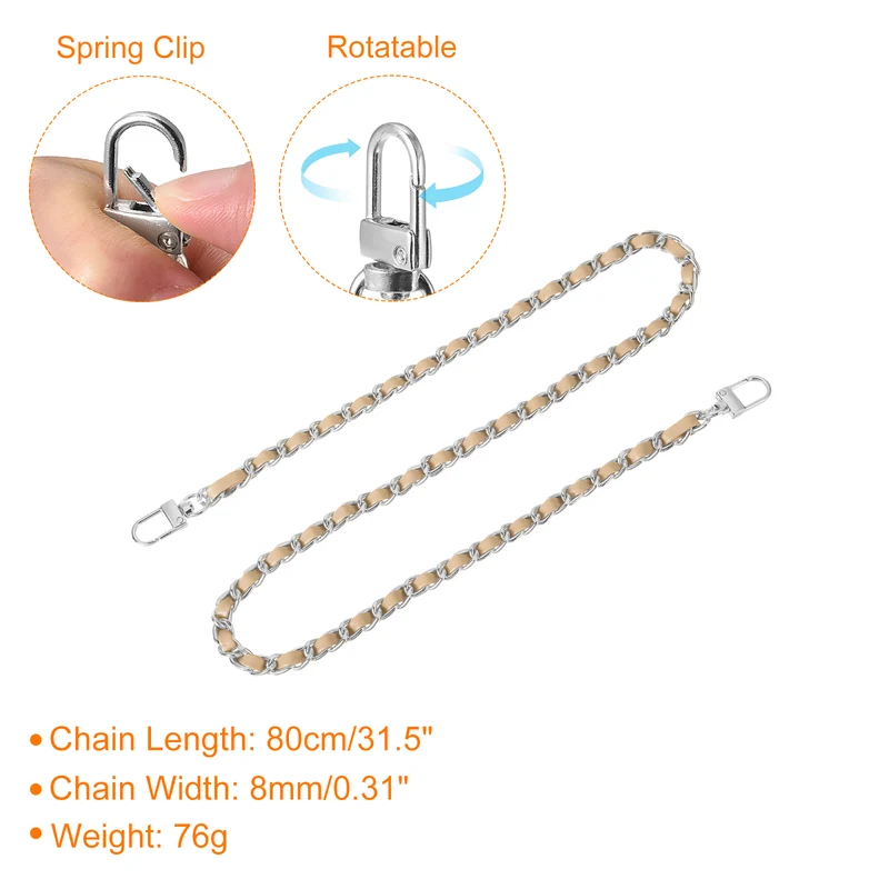 32" Purse Chain Strap with Buckles for Shoulder (Khaki + Silver)