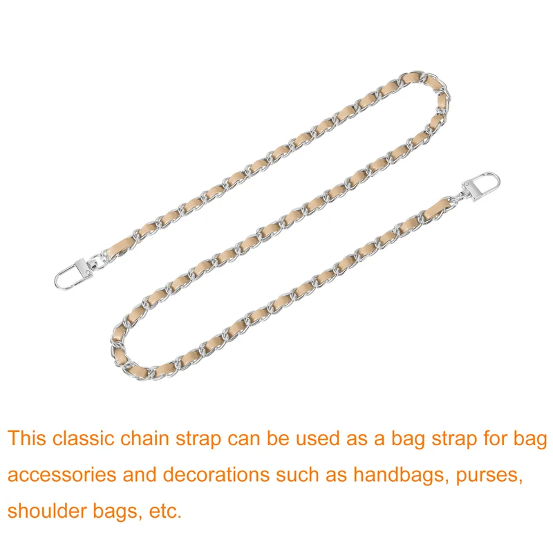 32" Purse Chain Strap with Buckles for Shoulder (Khaki + Silver)