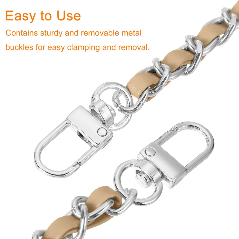 32" Purse Chain Strap with Buckles for Shoulder (Khaki + Silver)