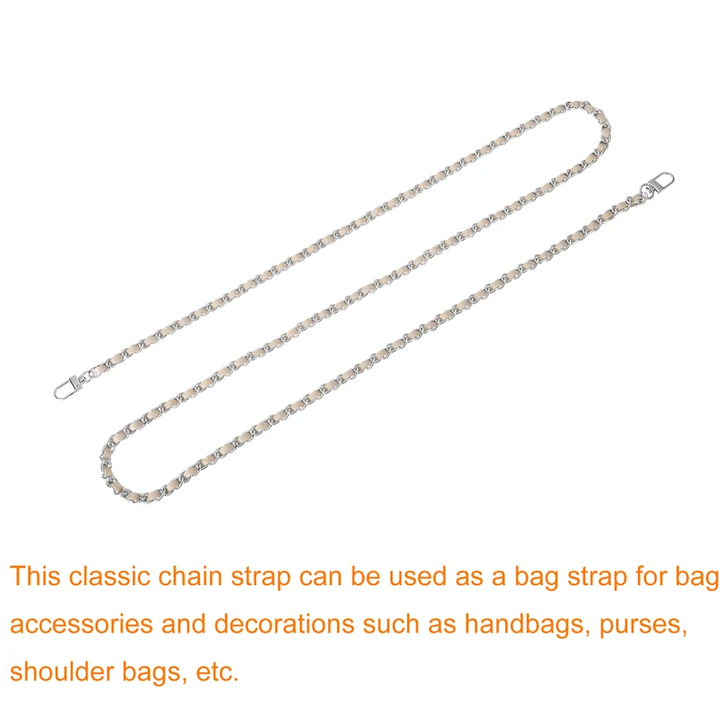55" Purse Chain Strap with Buckles for Shoulder and Cross Body (Beige + Silver)