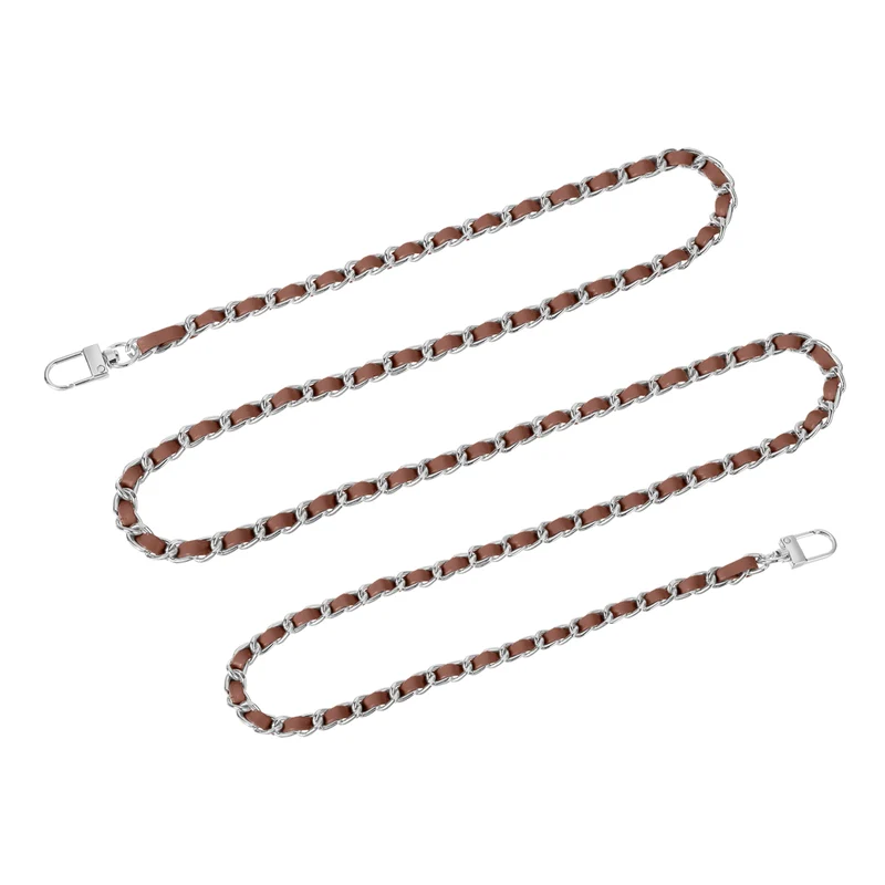 55" Purse Chain Strap with Buckles for Shoulder, Cross Body (Dark Brown, Silver)
