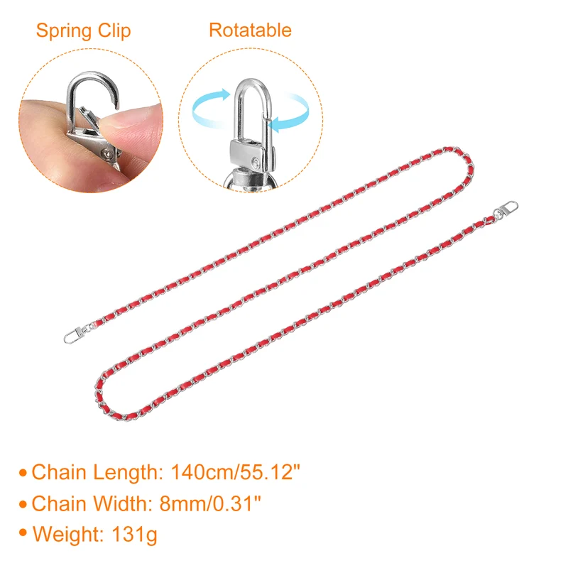 55" Purse Chain Strap with Buckles for Shoulder and Cross Body (Red + Silver)