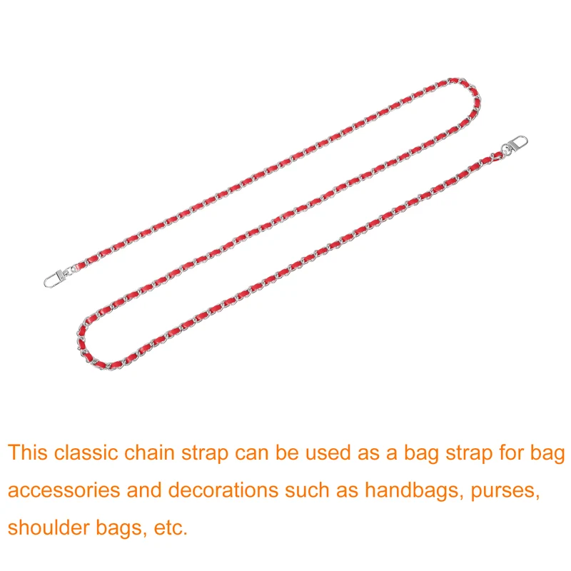 55" Purse Chain Strap with Buckles for Shoulder and Cross Body (Red + Silver)