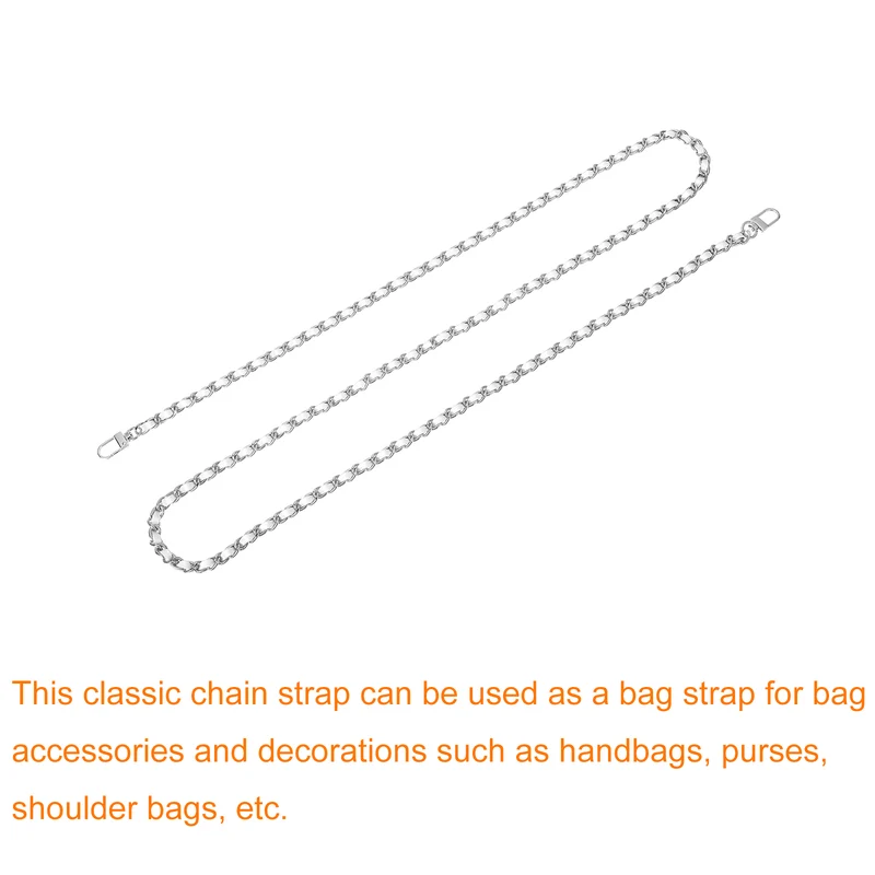 55" Purse Chain Strap with Buckles for Shoulder and Cross Body (White + Silver)