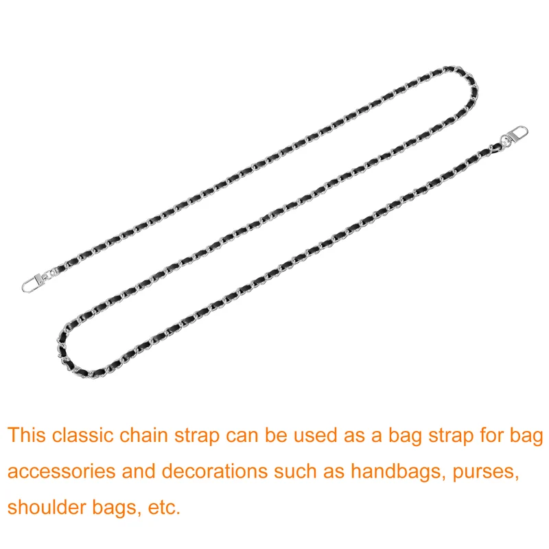 55" Purse Chain Strap with Buckles for Shoulder and Cross Body Black Silver