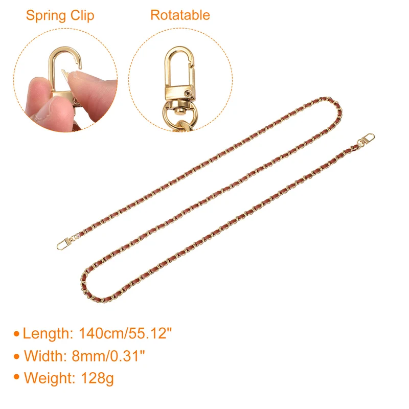 55" Purse Chain Strap with Buckles for Shoulder and Cross Body (Brown + Gold)