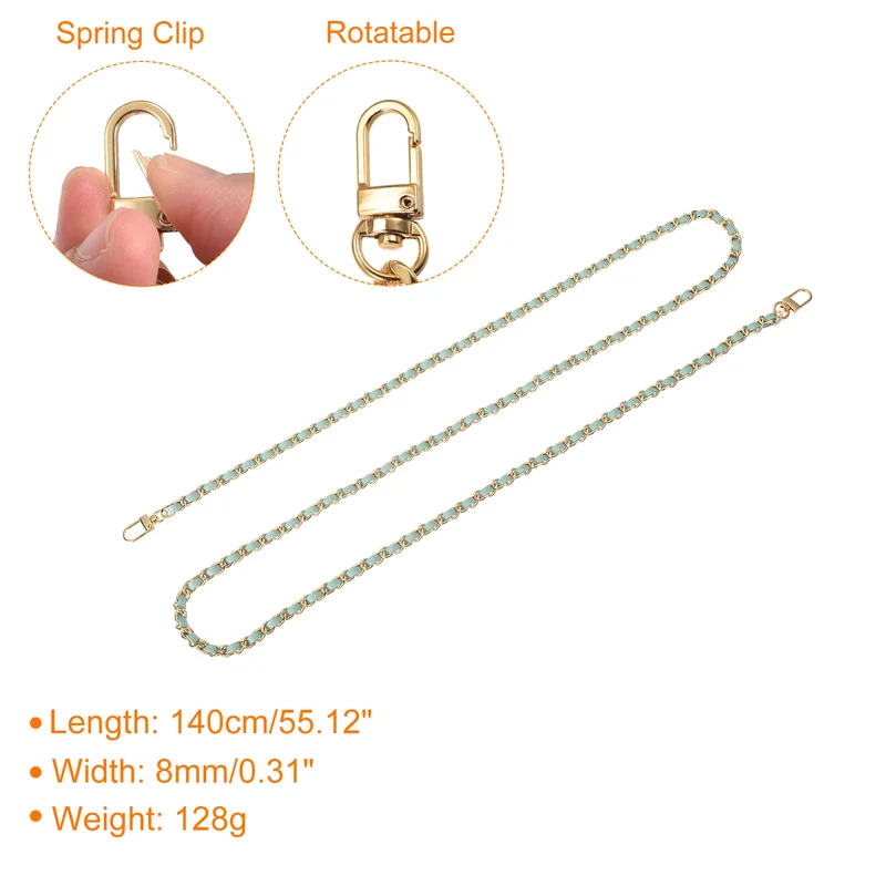 55" Purse Chain Strap with Buckles for Shoulder, Cross Body (Light Green + Gold)