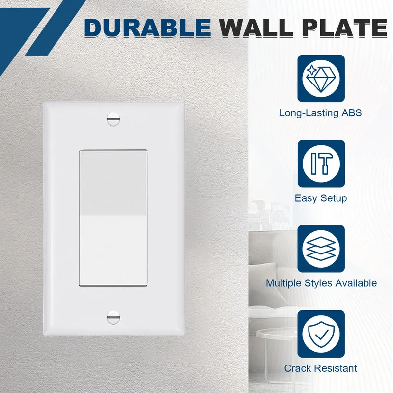 4PCS Rocker Light Switch Wall Plates 1-Gang Switch, White, 4.7x2.5"