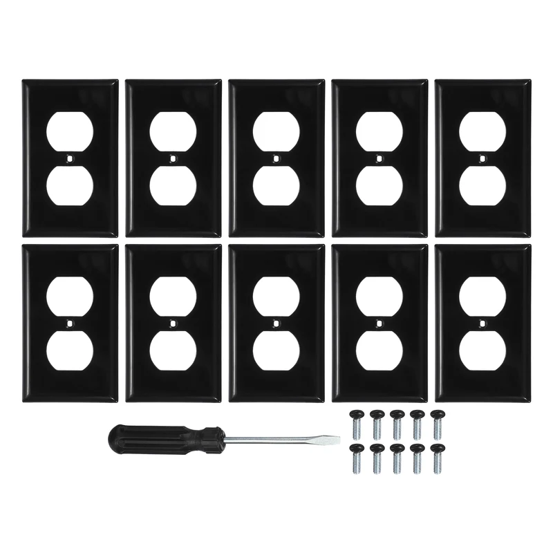 10PCS Duplex Outlet Wall Plates 1-Gang Switch, Black, 4.7x2.5"
