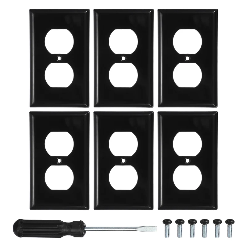 6PCS Duplex Outlet Wall Plates 1-Gang Switch, Black, 4.7x2.5"