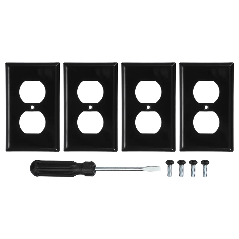 4PCS Duplex Outlet Wall Plates 1-Gang Switch, Black, 4.7x2.5"