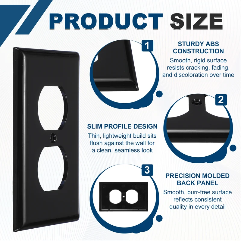 4PCS Duplex Outlet Wall Plates 1-Gang Switch, Black, 4.7x2.5"