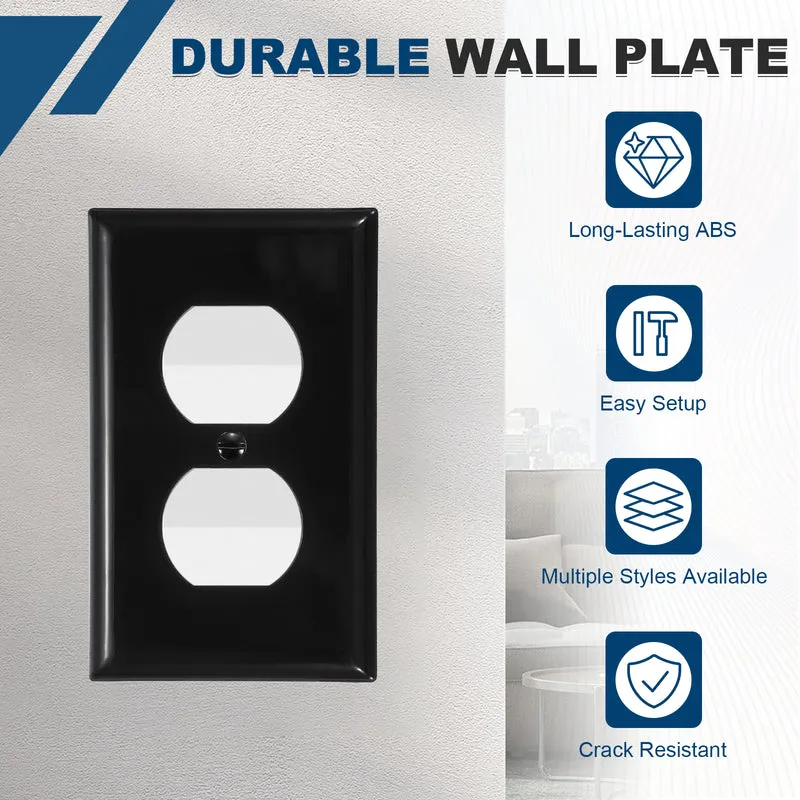4PCS Duplex Outlet Wall Plates 1-Gang Switch, Black, 4.7x2.5"