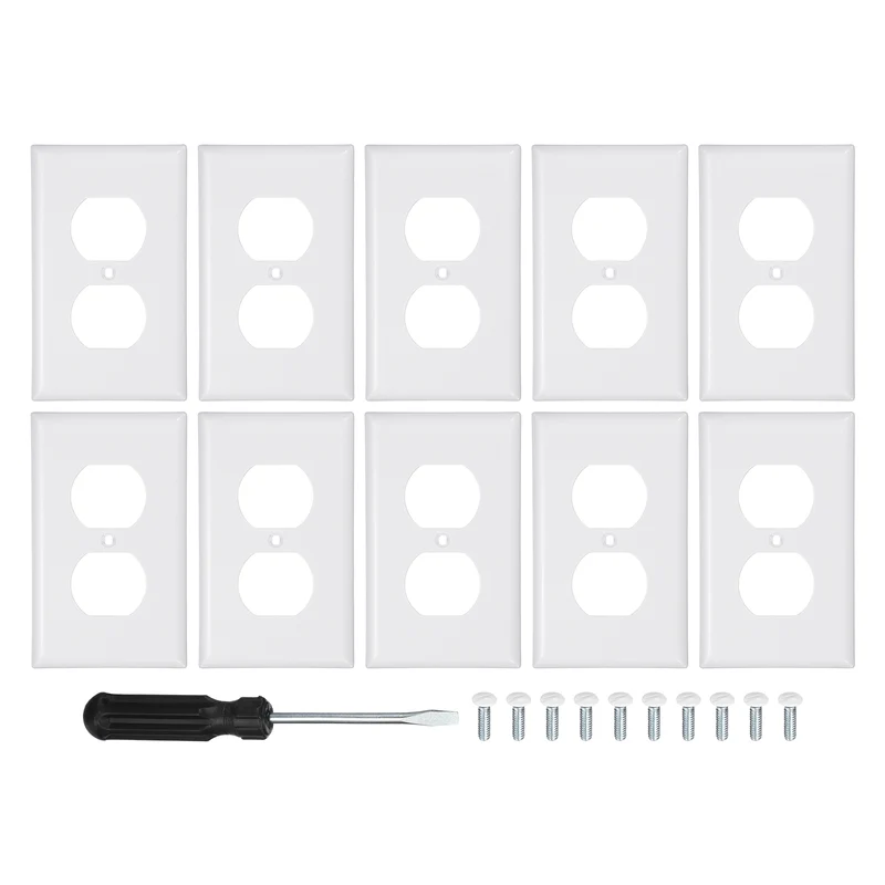10PCS Duplex Outlet Wall Plates 1-Gang Switch, White, 4.7x2.5"