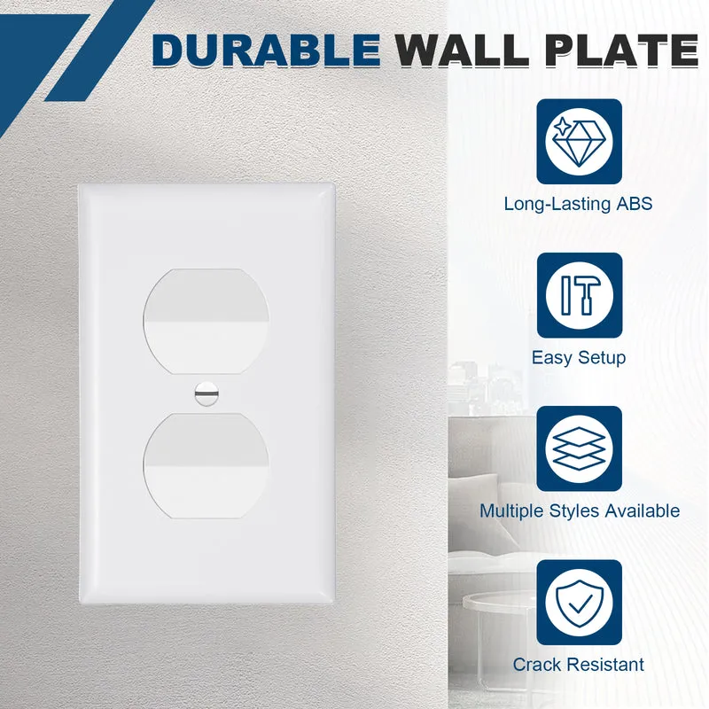 10PCS Duplex Outlet Wall Plates 1-Gang Switch, White, 4.7x2.5"